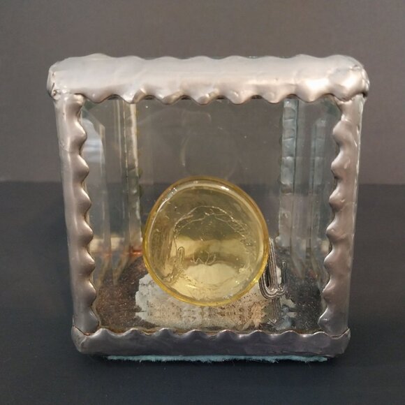 Beveled Glass And Pewter Square Diorama Gold Miner Cactus Crocodile Alligator - Picture 4 of 8